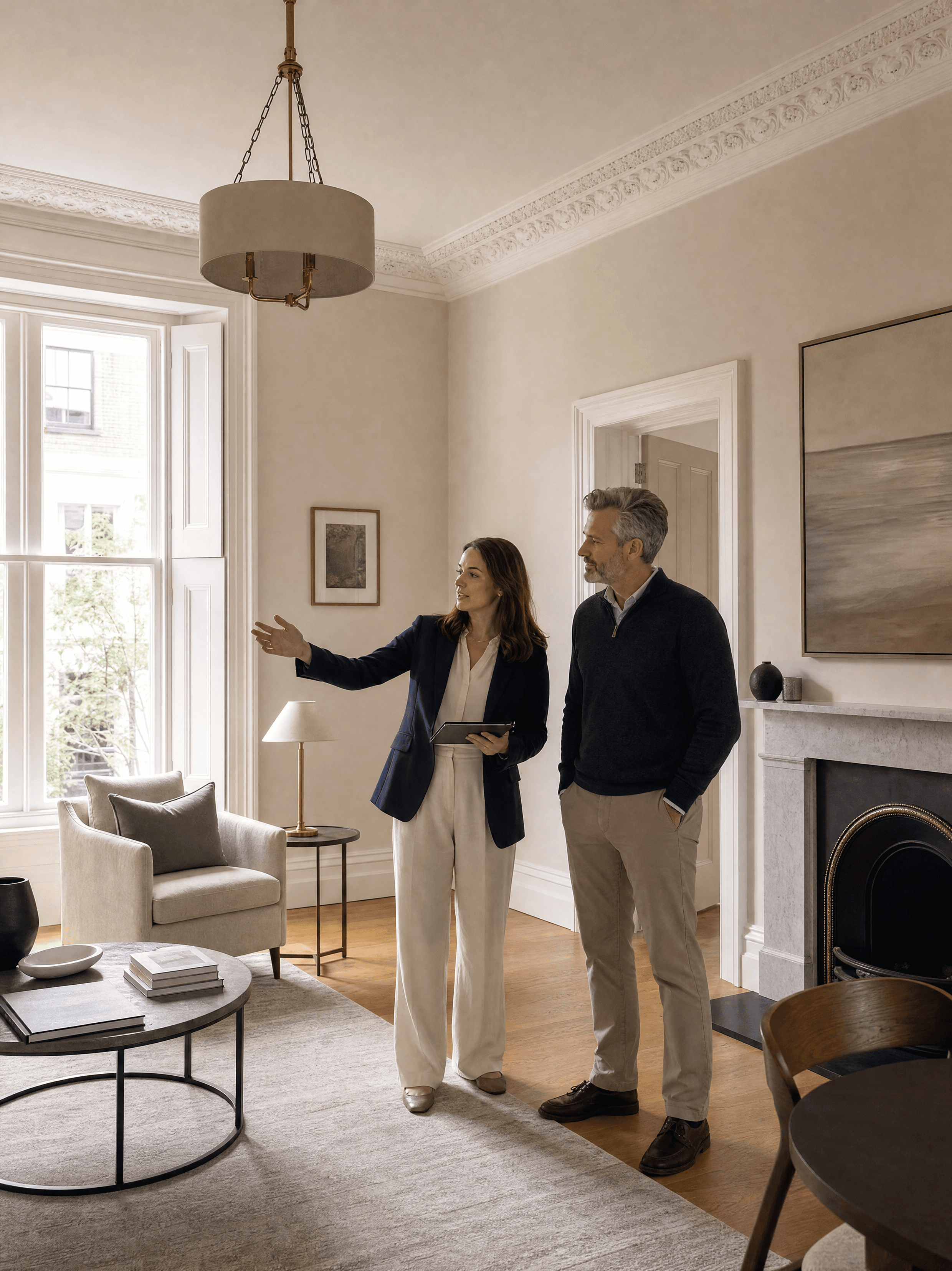 Landlord reviewing a residential property with a letting agent