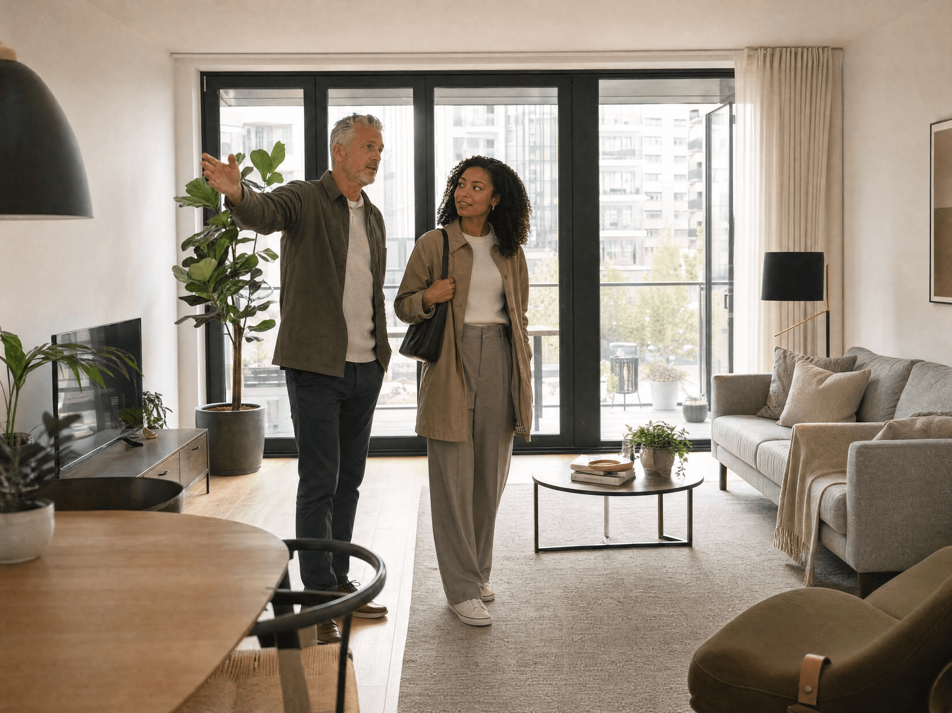 Prospective tenant viewing a rental property with a letting agent
